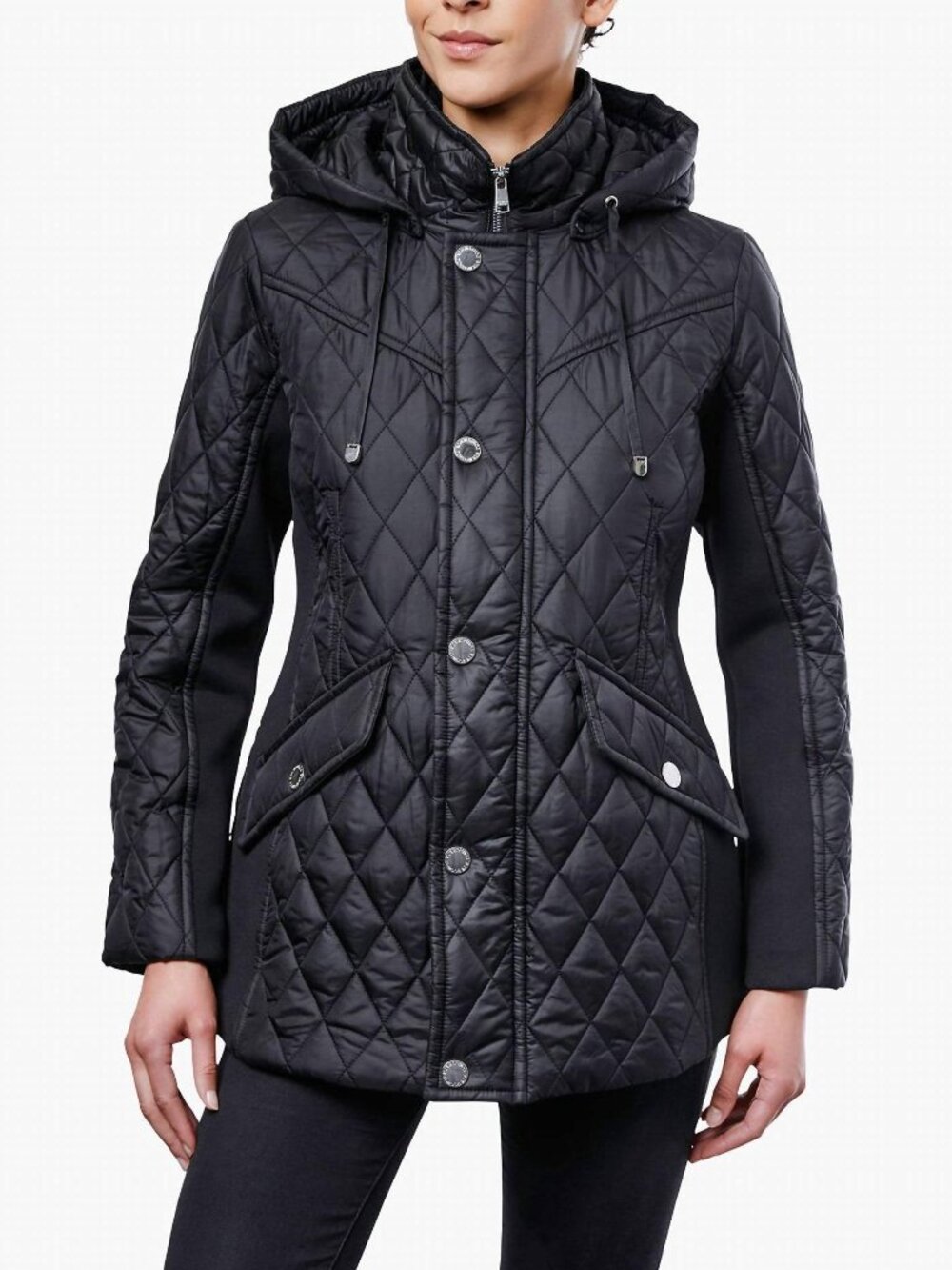 London Fog Zip Front Black Quilted Snap Front Lighweight Jacket Sz. L